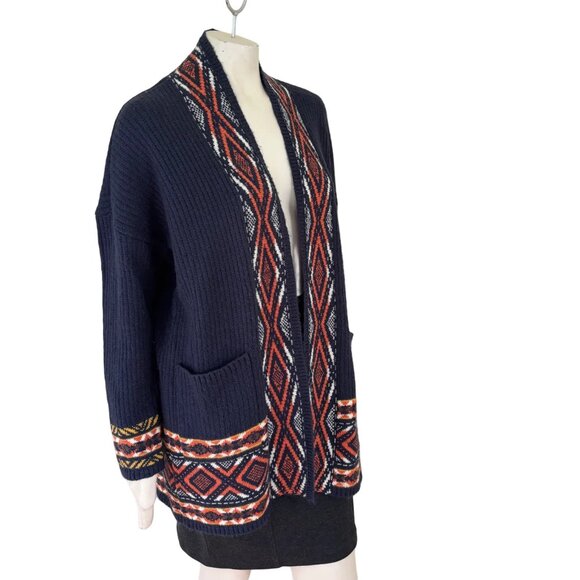 LUCKY BRAND Open Front Cardigan Sweater Coat  Aztec Geometric Bohemian  SZ L - Picture 4 of 11